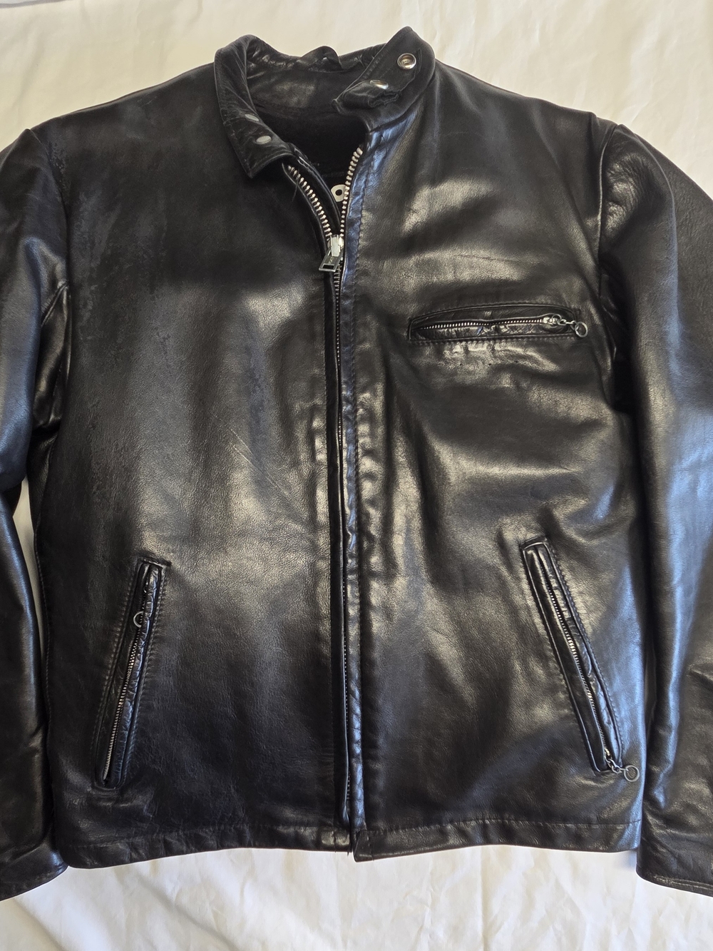 Schott NYC Men's Black Leather 141 Cafe Motorcycle Zip Jacket